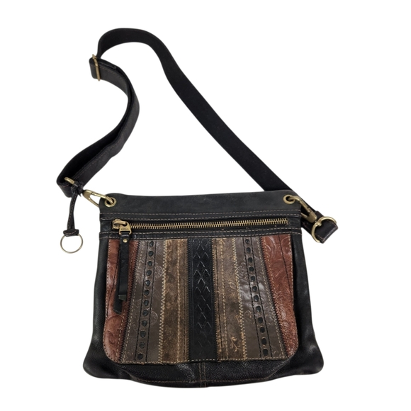 Fossil Handbags - Fossil Sasha Black Patchwork Leather Rustic Crossbody Messenger Bag Purse